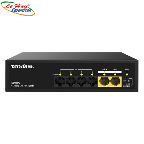 Thiết bị chuyển mạch Switch Tenda S106PC 4 cổng PoE công suất 45W, 2 cổng Uplink