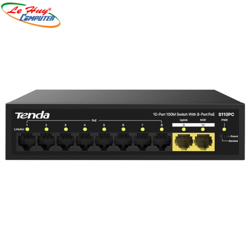 Thiết bị chuyển mạch Switch Tenda S110PC 8 cổng PoE công suất 70W, 2 cổng Uplink