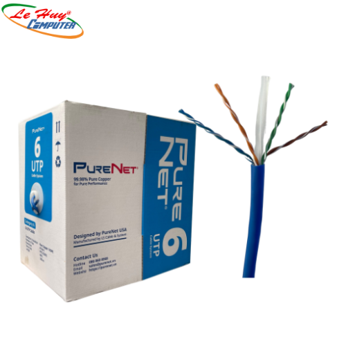 Dây Cáp Mạng PURENET CAT6,24AWG,Lõi Đồng Đặc, 4 Đôi,Vỏ PVC,CMX,Màu Xanh (U6250-004-BL1)