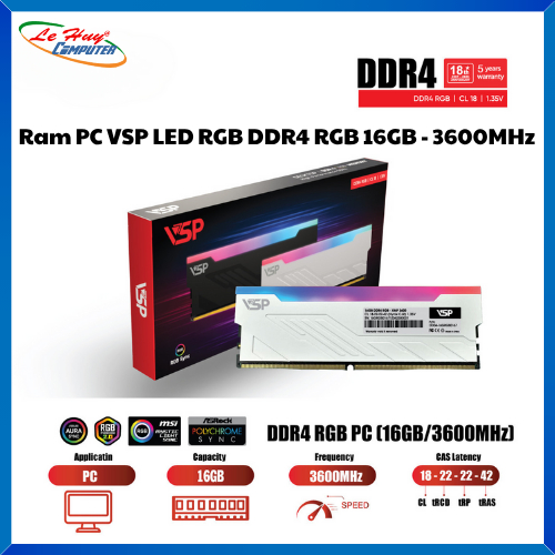 Ram Máy Tính VSP LED RGB DDR4 RGB 16GB - 3600MHz White