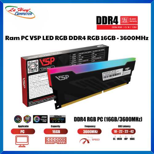 Ram Máy Tính VSP LED RGB DDR4 RGB 16GB - 3600MHz Black