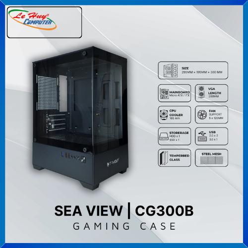 Vỏ máy tính T-WOLF TW-CG300B Gaming (Chưa kèm fan) (Black/Tempered Glass/USB3.0*1+USB2.0*2+HD Audio/282x192x413mm)