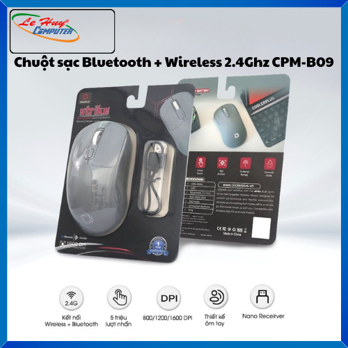 Chuột sạc COOLERPLUS Bluetooth + Wireless 2.4Ghz CPM-B09