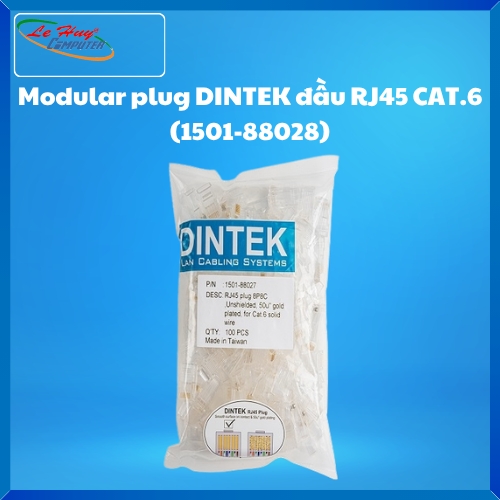 Đầu Bấm Mạng DINTEK RJ45 CAT.6 3 chấu tiếp xúc 50u mạ vàng 100 chiếc/túi (1501-88028)