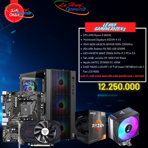 Bộ Máy Tính - PC Gaming AMD LHGM05 (CPU Ryzen 5 5600G MB A520M K V2 / Ram 16GB/ SSD 256GB)