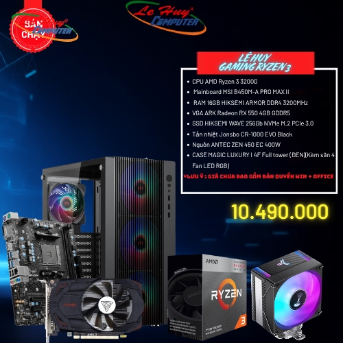Bộ Máy Tính - PC Văn Phòng AMD LHVP02 (CPU Ryzen 3 3200G MB B450M-A PRO MAX II / Ram 16GB/ SSD 256GB)