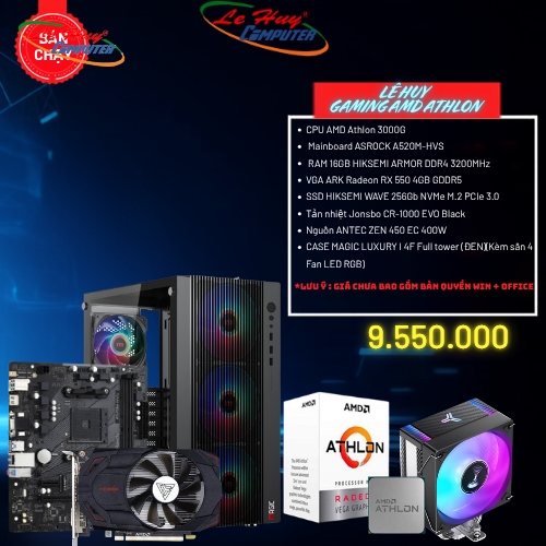 Bộ Máy Tính - PC Văn Phòng AMD LHVP01 (CPU AMD Athlon 3000G MB ASROCK A520M-HVS / Ram 16GB/ SSD 256GB)