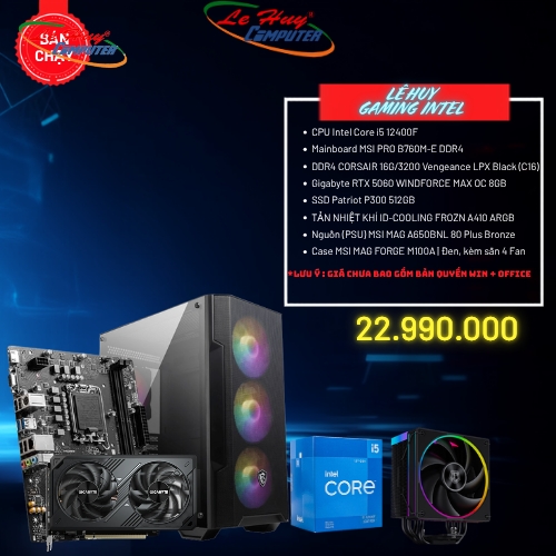 Bộ Máy Tính - PC Gaming INTEL LHGMINTEL02 (CPU Intel Core i5 12400F/ MB MSI PRO B760M-E DDR4  / Ram 16GB/ SSD 512GB)