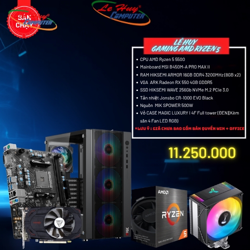 Bộ Máy Tính - PC Gaming AMD LHGM02 (CPU AMD Ryzen 5 5500 / MB MSI B450M-A PRO MAX II / Ram 16GB/ SSD 512GB)