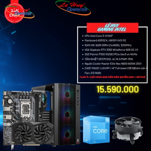Bộ Máy Tính - PC Gaming INTEL LHGMINTEL03 (CPU Intel Core i3 12100F / MB ASROCK_H610M  / Ram 16GB/ SSD 512GB)
