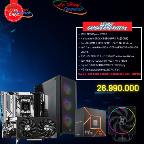 Bộ Máy Tính - PC Gaming AMD LHGM09 (CPU  AMD Ryzen 5 7600 / MB ASROCK B650M PRO RS (DDR5) I / Ram 16GB/ SSD 512GB)
