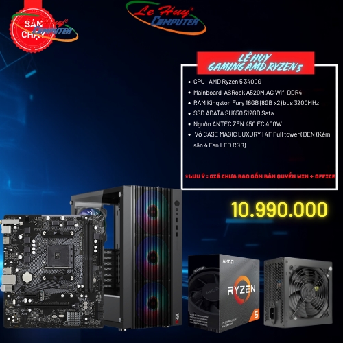 Bộ Máy Tính - PC Văn Phòng AMD LHVP03 (CPU AMD Ryzen 5 3400G / MBASRock A520M.AC Wifi DDR4 / Ram 16GB/ SSD 512GB)