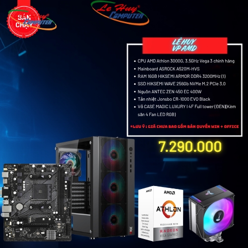Bộ Máy Tính - PC Văn Phòng AMD LHVP04 (CPU AMD Athlon 3000G / MB ASROCK A520M-HVS / Ram 16GB/ SSD 256GB)