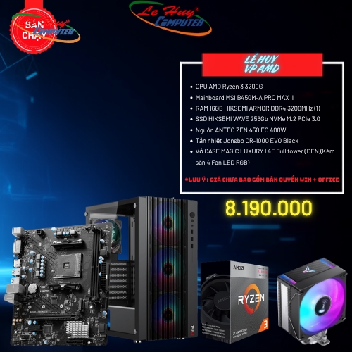 Bộ Máy Tính - PC Văn Phòng AMD LHVP05 (CPU AMD Ryzen 3 3200G / MB MSI B450M-A PRO MAX II / Ram 16GB/ SSD 256GB)