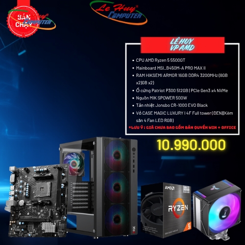 Bộ Máy Tính - PC Văn Phòng AMD LHVP07 (CPU AMD Ryzen 5 5500GT/ MB MSI_B450M-A PRO MAX II/ Ram 16GB/ SSD 512GB)