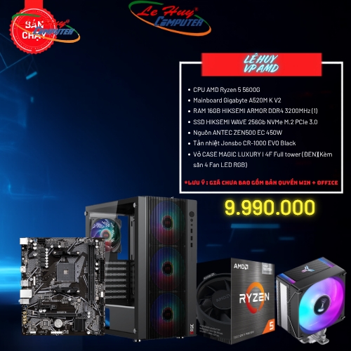 Bộ Máy Tính - PC Văn Phòng AMD LHVP09 (CPU AMD Ryzen 5 5600G/ MB Gigabyte A520M K V2/ Ram 16GB/ SSD 256GB)