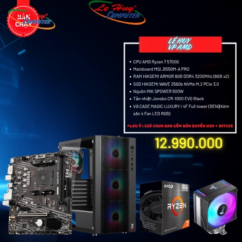 Bộ Máy Tính - PC Văn Phòng AMD LHVP08 (CPU AMD Ryzen 7 5700G/ MB MSI_B550M-A PRO/ Ram 16GB/ SSD 256GB)