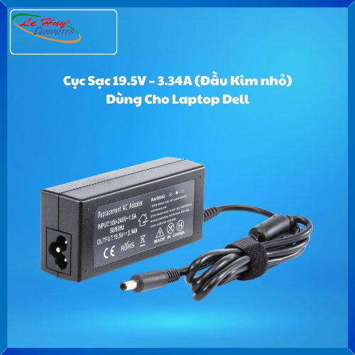 Cục Sạc 19.5V – 3.34A (Đầu Kim nhỏ) Dùng Cho Laptop Dell Xps 12, XPS 13, L321X, L322X, INSPIRON 3135, 3147, 5447, 5558, 5559, 7467, 7567Vostro 5390, 5391, 5490, 9350, 9360