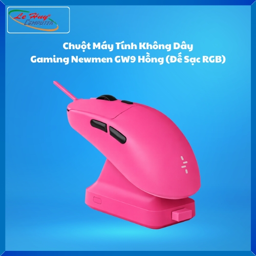 Chuột Máy Tính Không Dây Gaming Newmen GW9 Hồng (Đế Sạc RGB)